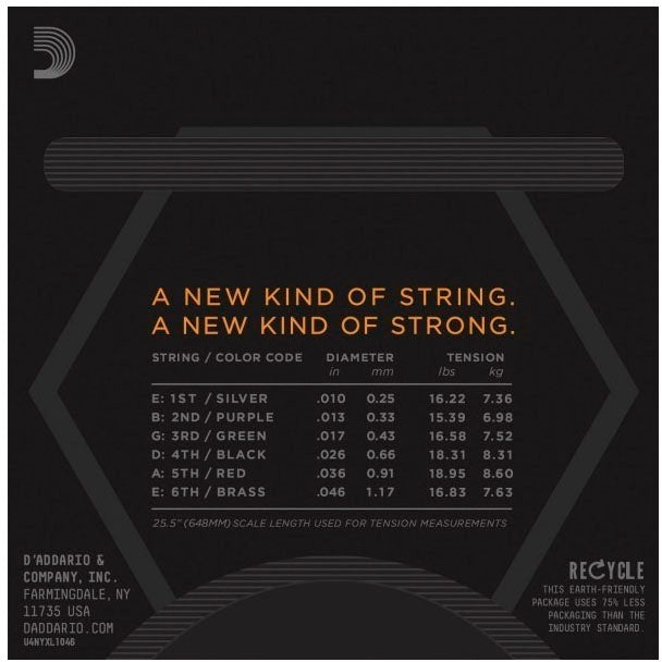 D'Addario NYXL1046 Optimized Tension Strings for 6-string Strandberg (3 Set)