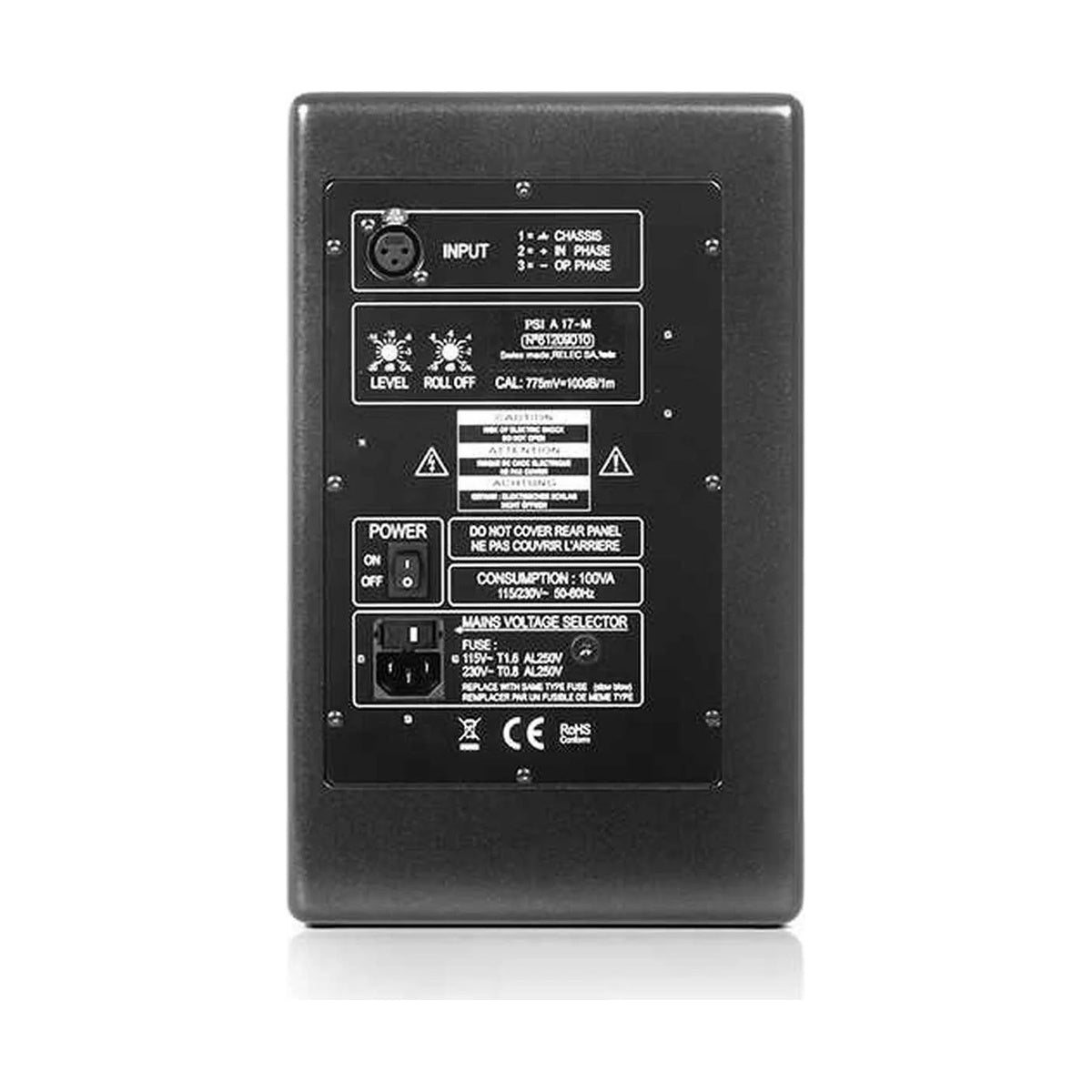 Aktywny monitor studyjny bliskiego pola PSI Audio A17-M Metal Black (Czarny) - widok z tyłu