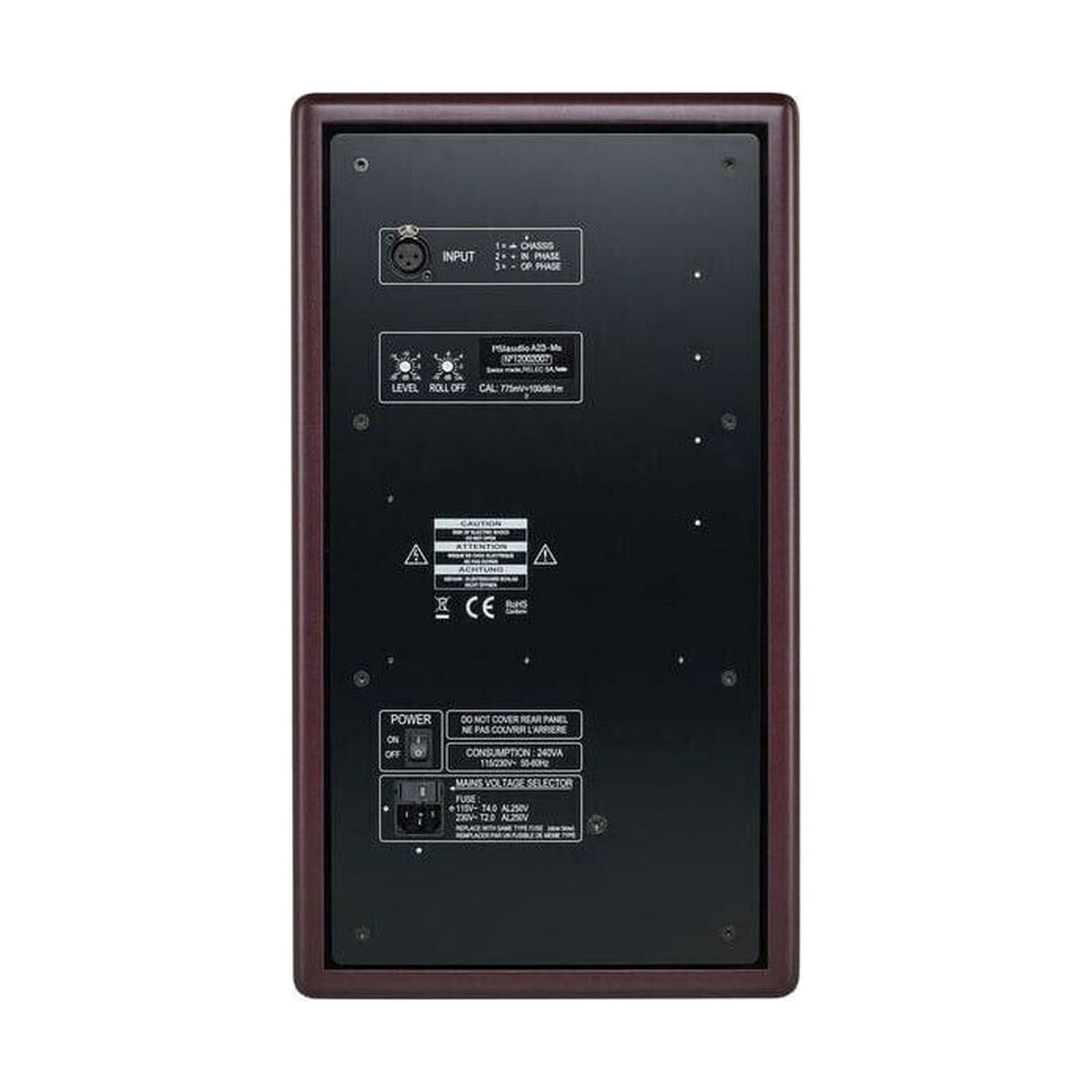 Monitor studyjny aktywny kompaktowy PSI Audio A23-M, czerwony, 3‑drożny – zdjęcie produktu - widok z tyłu