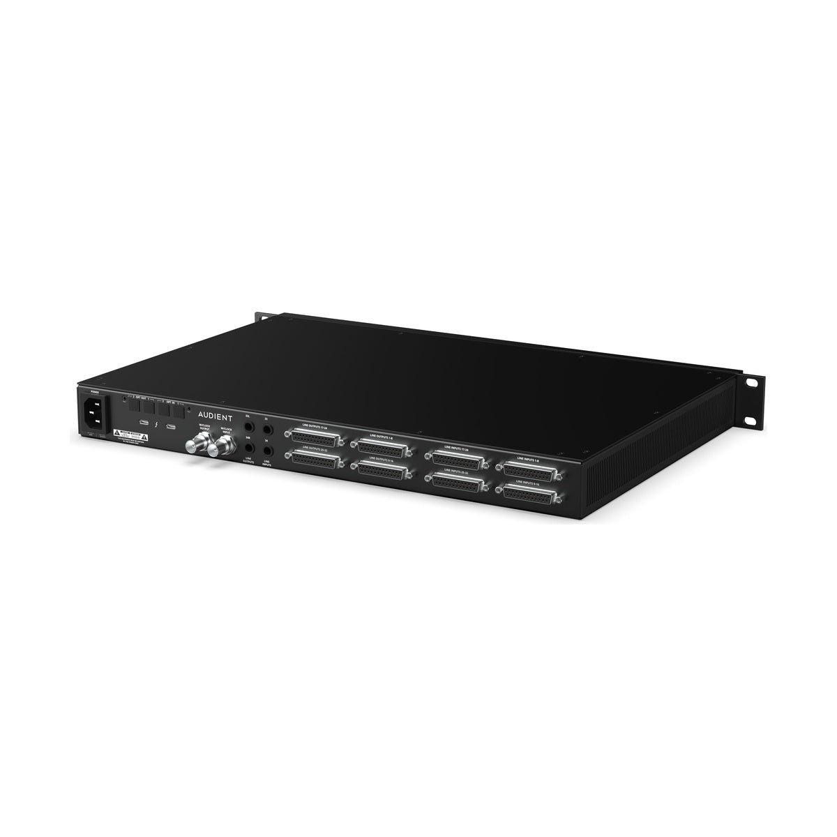Audient Horizon 32 – interfejs audio Thunderbolt 3, widok z tyłu pod kątem